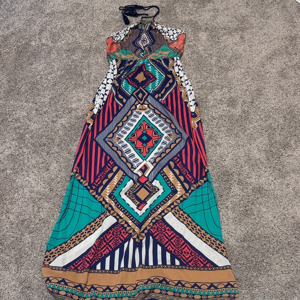 Boho Print Halter Maxi Dress in Multicolor